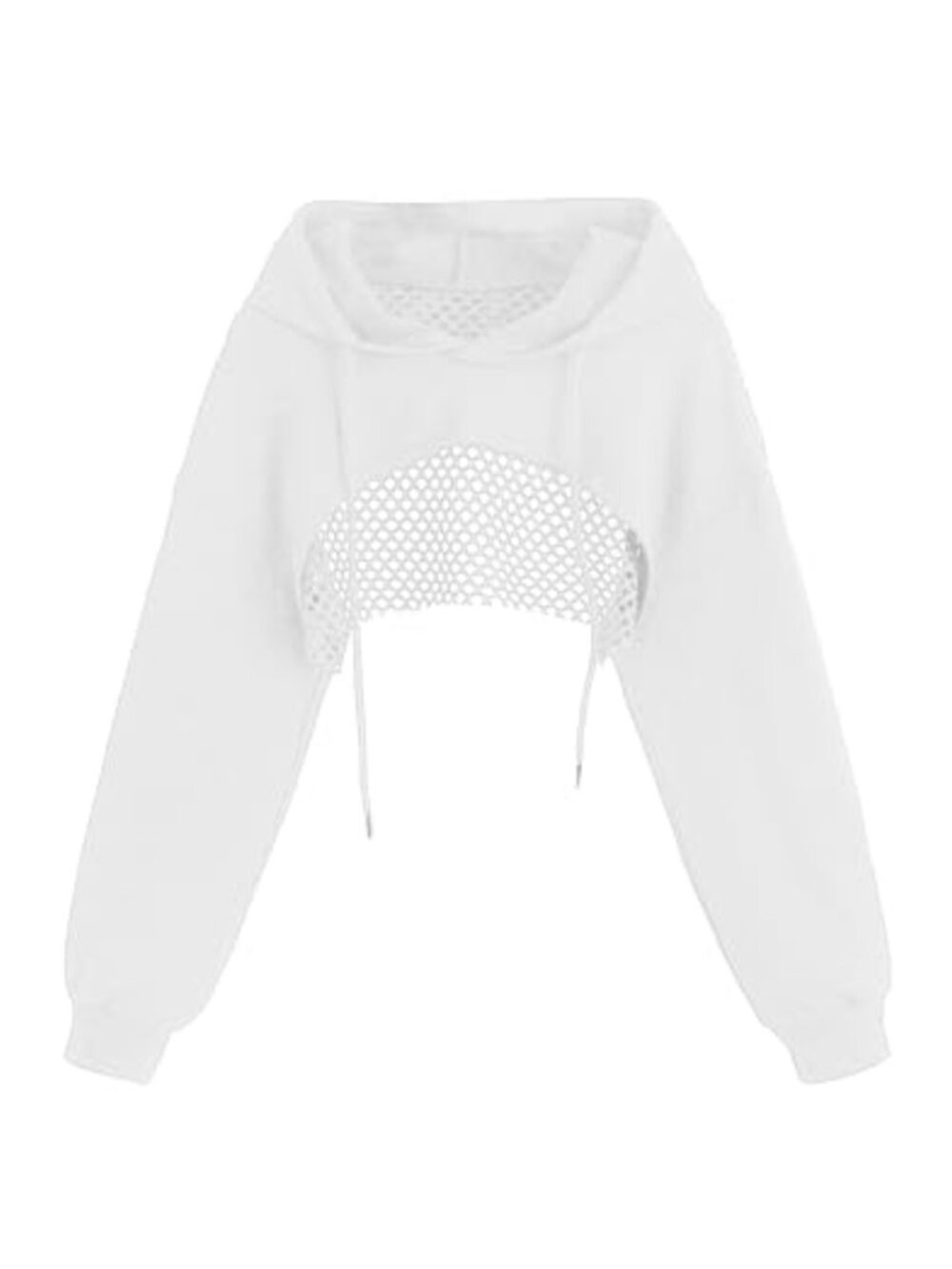 Women's Cropped Fishnet Hoodie Long Sleeve Pullover Streetwear Top